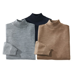 Pulls mérinos col cheminée - les 3
