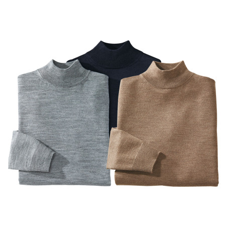 Pulls mérinos col cheminée - les 3