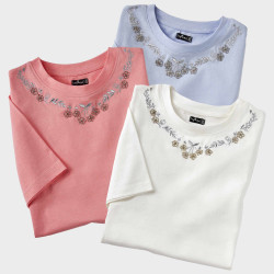Les 3 tee-shirts broderie et strass (de même taille)