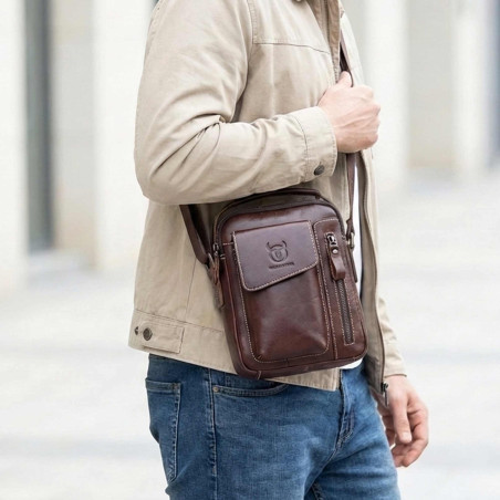 Sacoche cuir multipoche