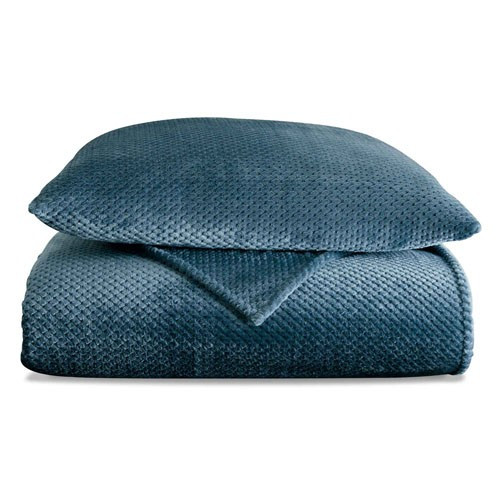 Jeté de lit et 2 taies bleu encre Caresse BlanClarence®