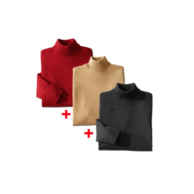 LES 3 PULLS MÉRINOS COL CHEMINÉE