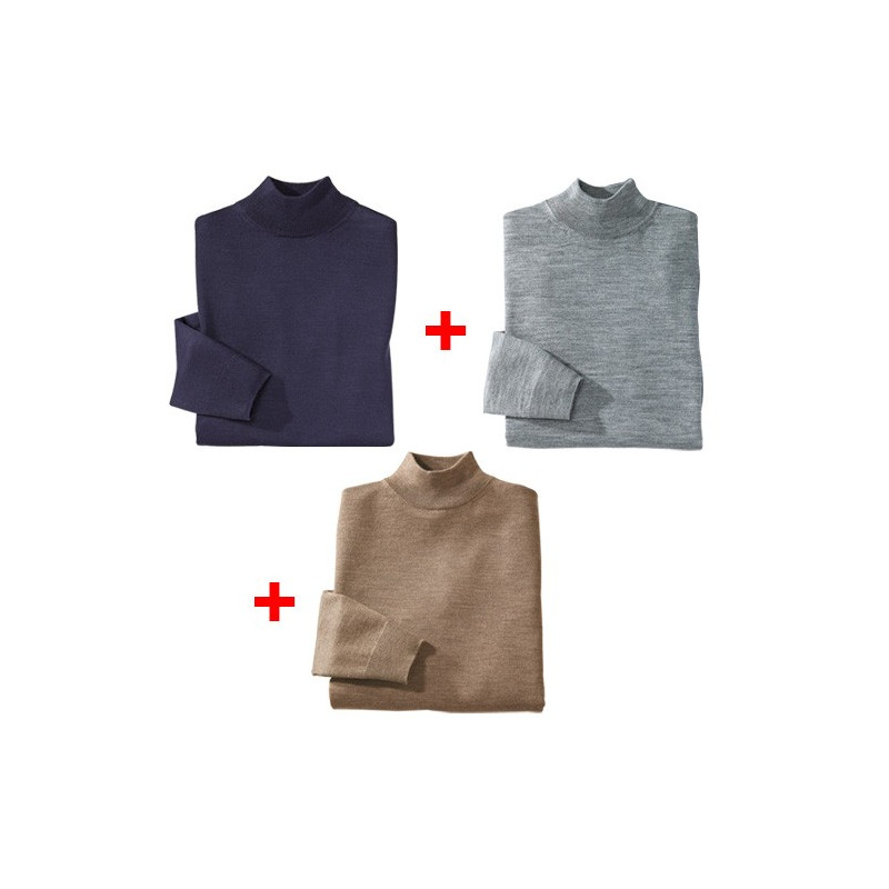 LES 3 PULLS MÉRINOS COL CHEMINÉE