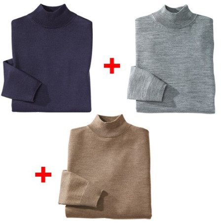 LES 3 PULLS MÉRINOS COL CHEMINÉE